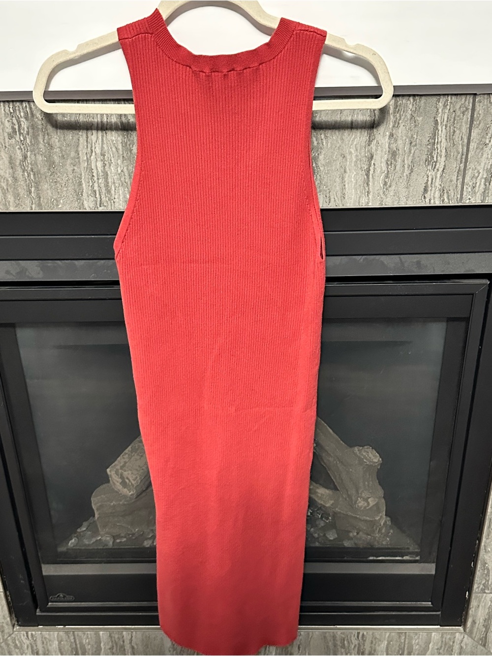Wilfred Aritzia XL Red Ribbed Bodycon Midi Dress Sleeveless Stretch - Picture 3 of 5